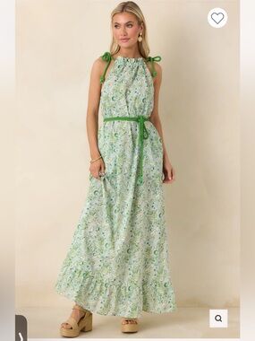 Light Green Paisley Halter Maxi Dress with Braided Waist